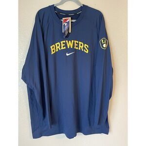 Men's 3XL NWT Milwaukee Brewers Nike Authentic Collection Long Sleeve Shirt Navy